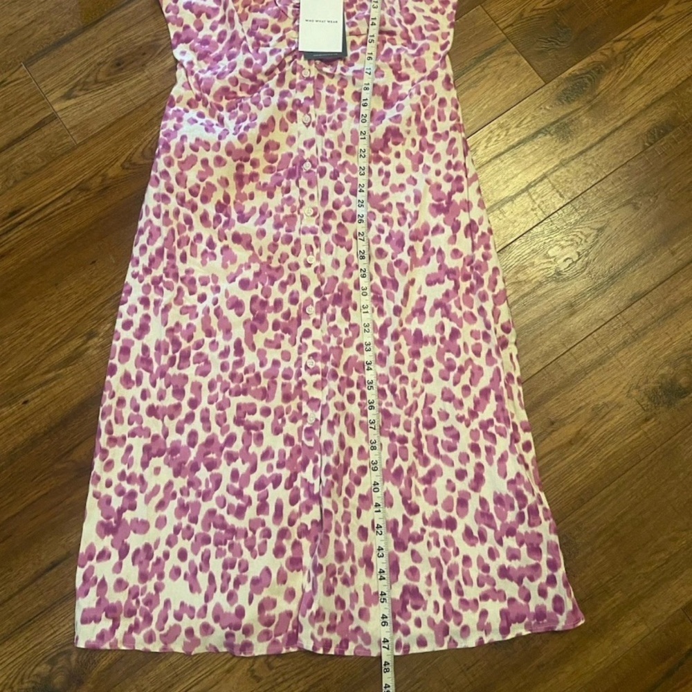 NWT leopard Linen Blend Puff Short Sleeve Dress Who What Wear Medium Midi purple - Picture 4 of 6